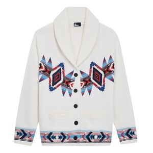 The Kooples Southwestern Shawl Collar Cardigan Sweater Cream Aztec Knit